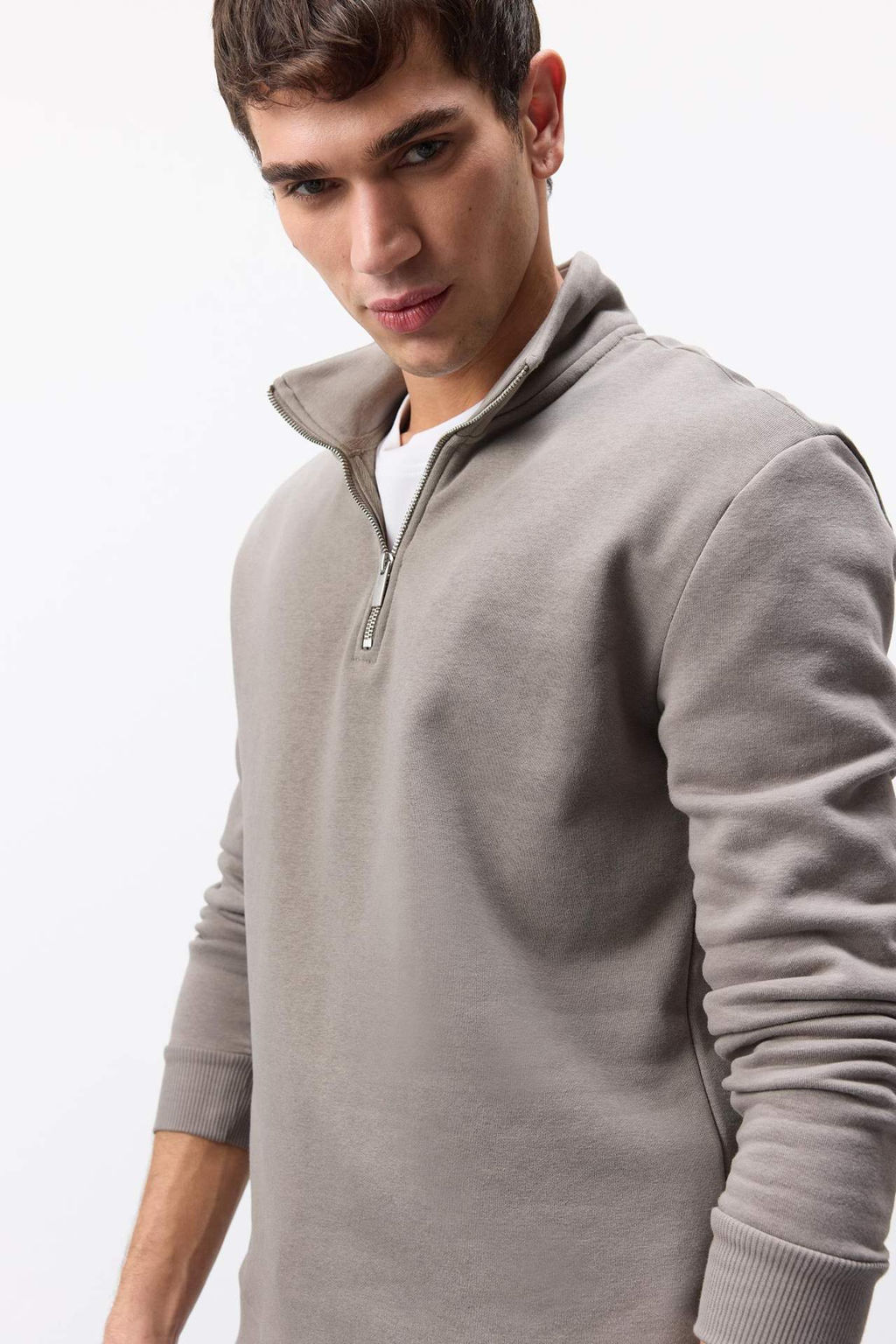 Comfort Regular Fit Rahat Kal?p Dik Yaka Fermuarl? Kal?n Basic Duz Sweatshirt - Defacto фото 13