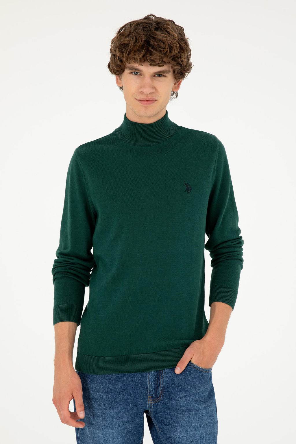 Мужской темно-зеленый базовый свитер Неожиданная скидка в корзине - U.s. polo assn фото 3