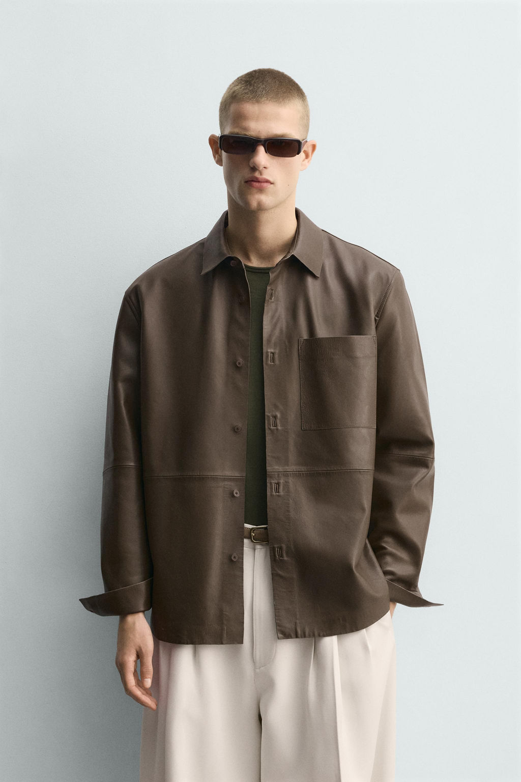 CAMISA PIEL BOLSILLO / Khaki - Zara фото 2