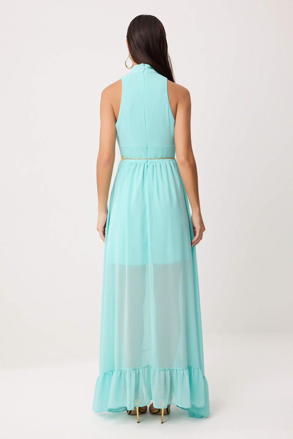 Su Yesil Dokuma Sifon Astarl? Kemer Detayl? Maxi Abiye & Mezuniyet Elbisesi TPRSS26AE00044 - Trendyolmilla фото 4