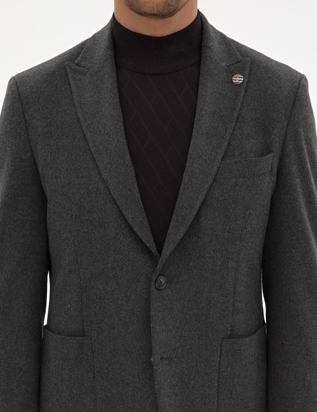 Antrasit Slim Fit Flanel Dokulu Ceket