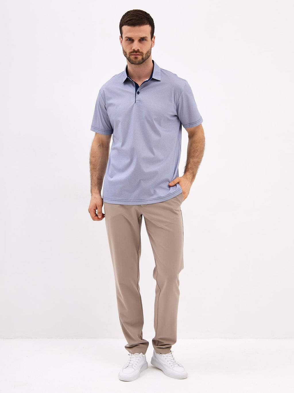 Джемпер мужской с воротником поло короткий рукав GREG G144-TD1246-LT4627 (синий)  фото 5