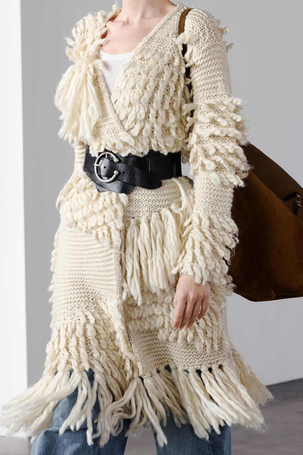 LONG FRINGED KNIT COAT - Zara фото 5