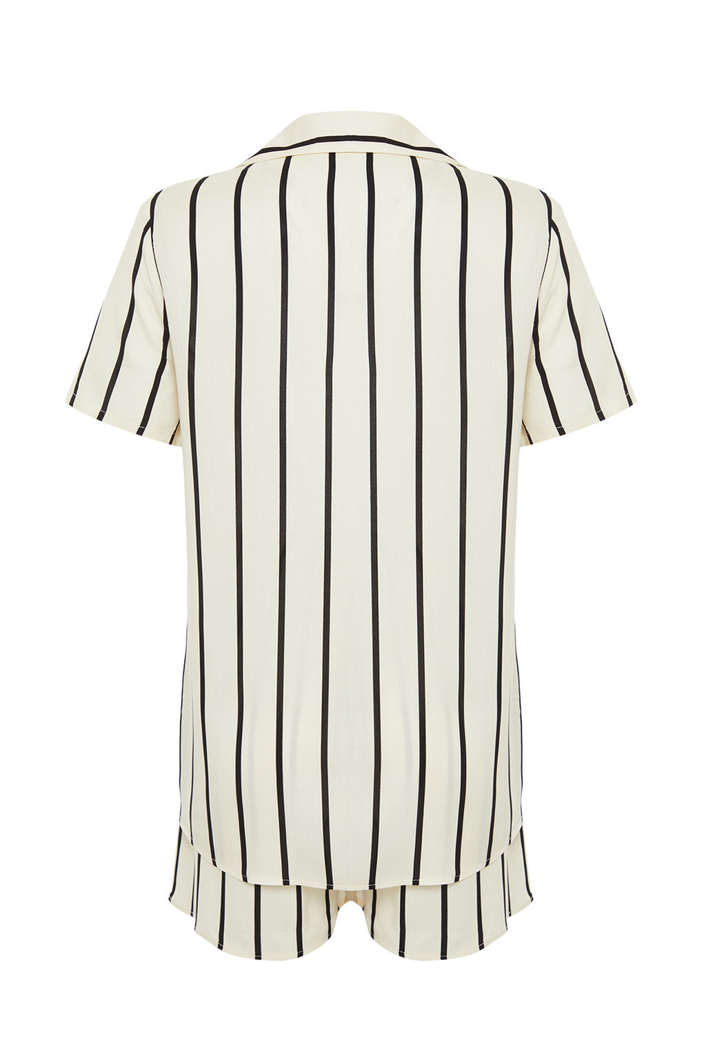 Trendyolmilla Ekru Cizgili Yaka Detayl? Viskon Sortlu Dokuma Pijama Tak?m? THMSS24PT00050 фото 9