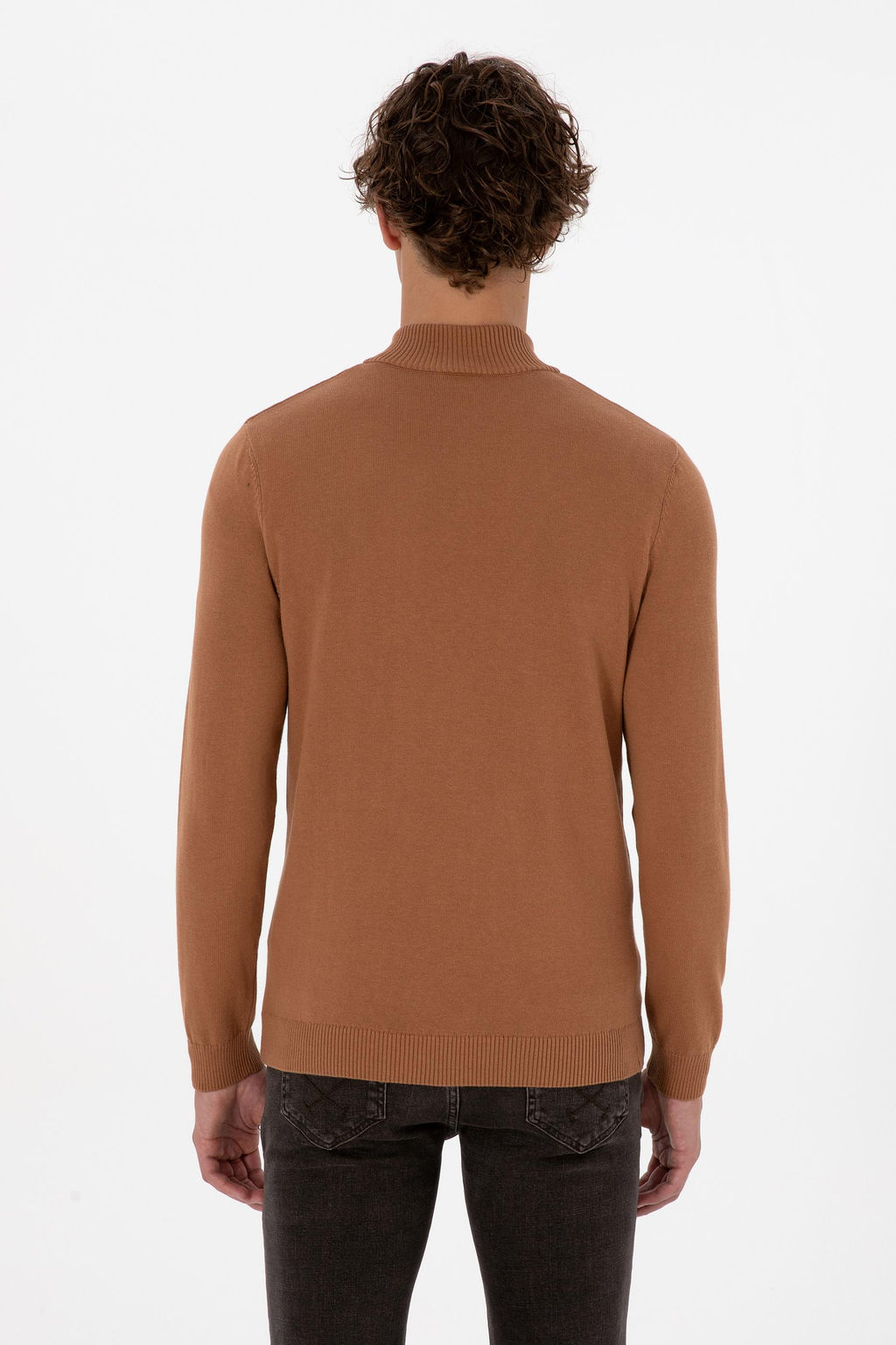 Erkek Slim Fit Yar_m Fermuarl_ Camel Basic Kazak - U.s. polo assn фото 5