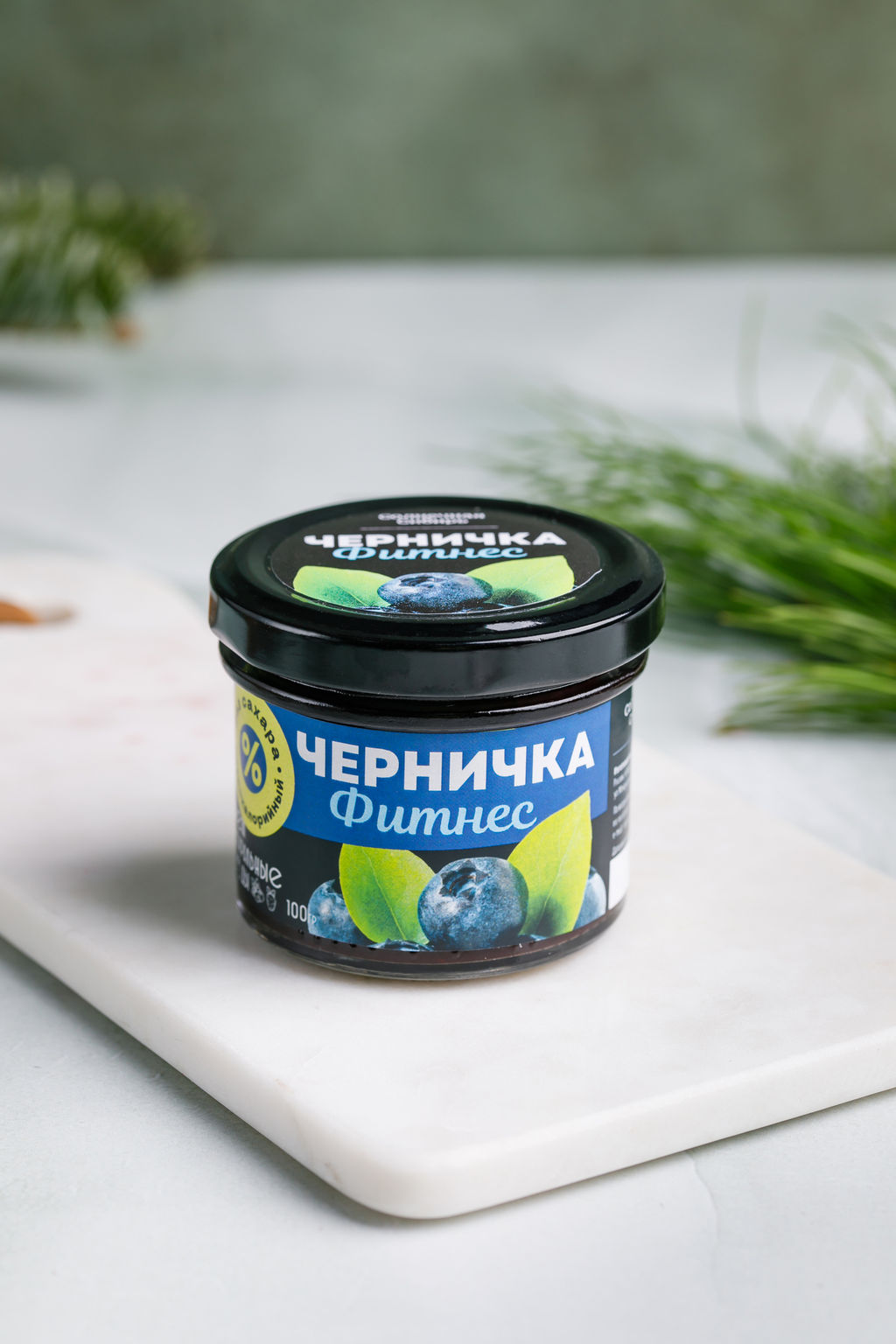 Джем ЧЕРНИЧКА ФИТНЕС / 100 г / без сахара / банка / Солнечная Сибирь