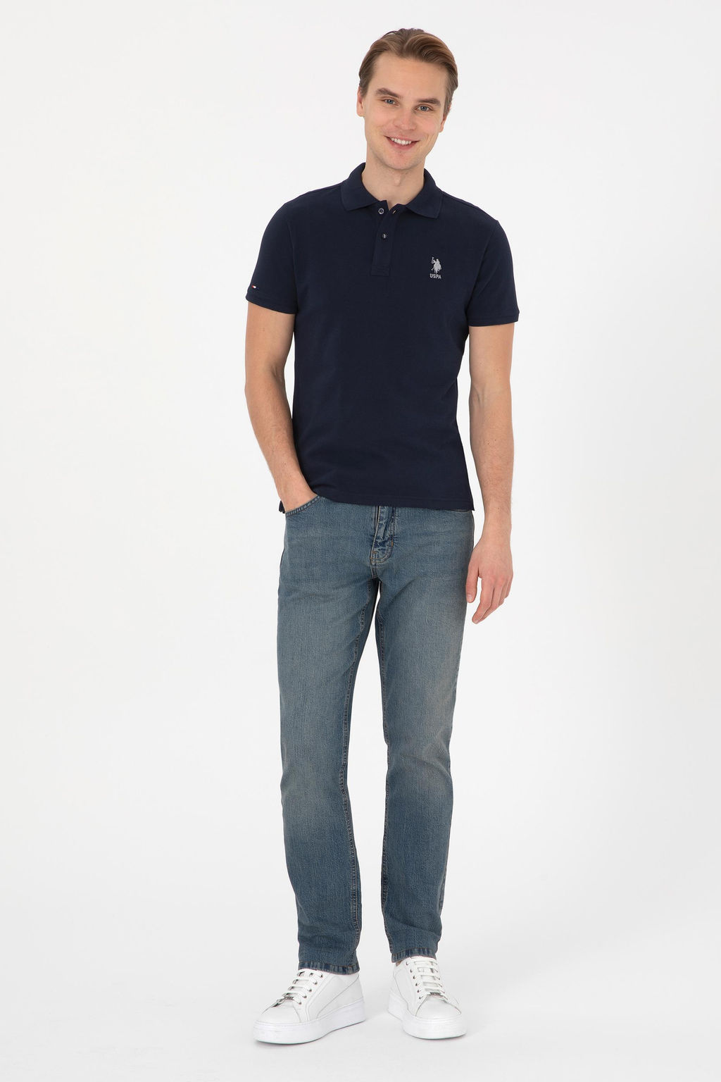 Erkek Lacivert Slim Fit Polo Yaka Basic Ti__rt - U.s. polo assn фото 4