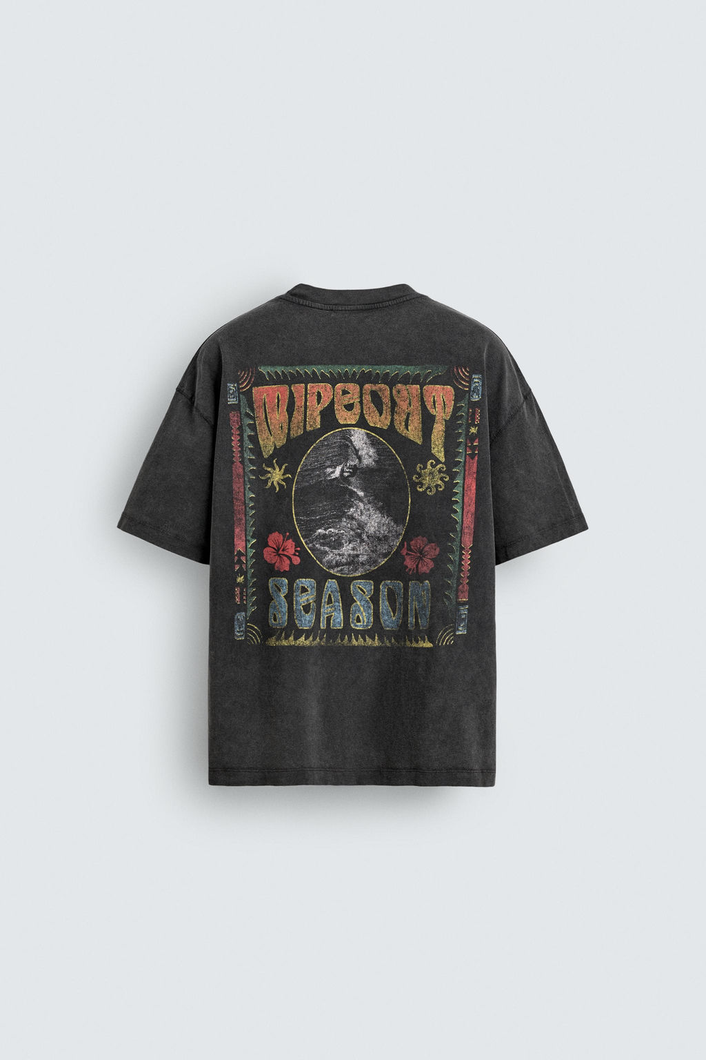 CAMISETA LAVADA ESTAMPADO SURF / Marr?n oscuro