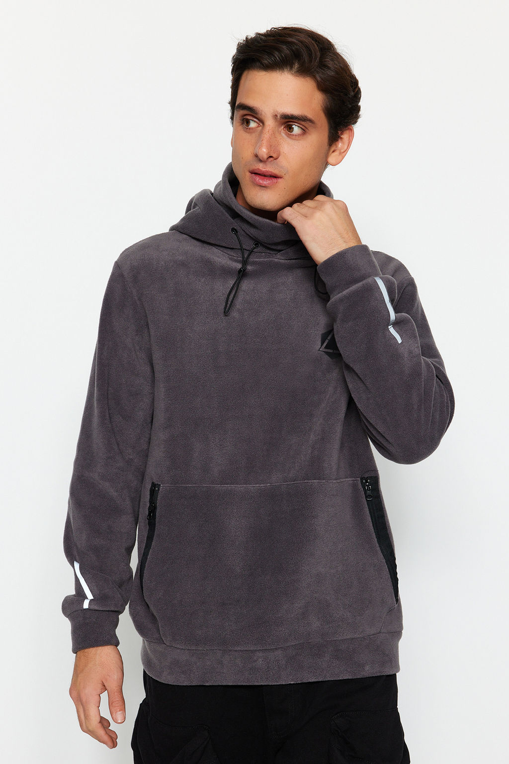 TRENDYOL MAN Premium Antrasit Oversize/Normal Kesim Bask?l? Anti-pilling Polar Sweatshirt TMNAW24SW00122 - Trendyolmilla фото 10