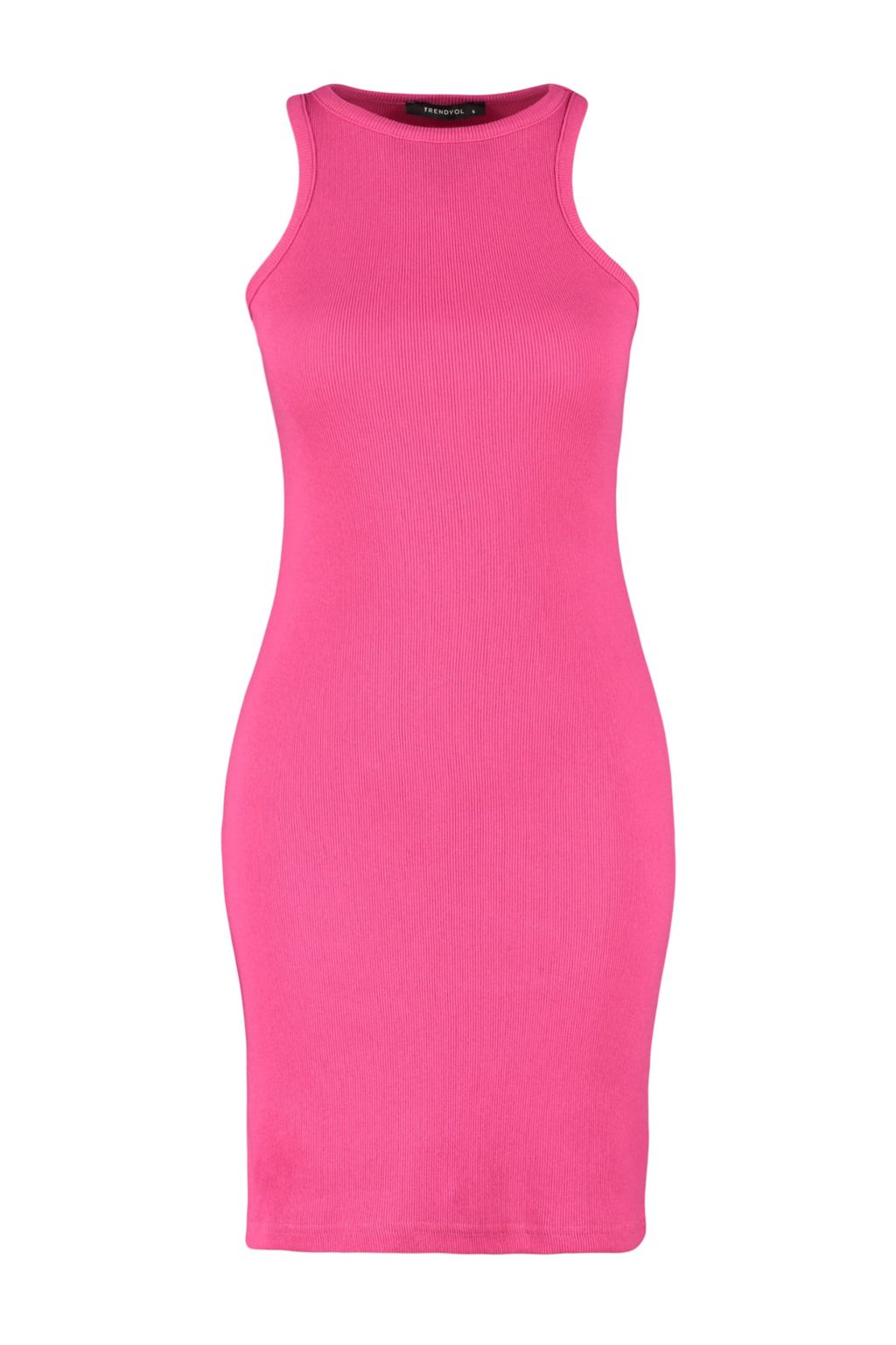 Pembe Fitilli Kollar? Volanl? Bodycone/Vucuda Oturan Esnek Mini Orme Kalem Elbise TWOSS23EL00303