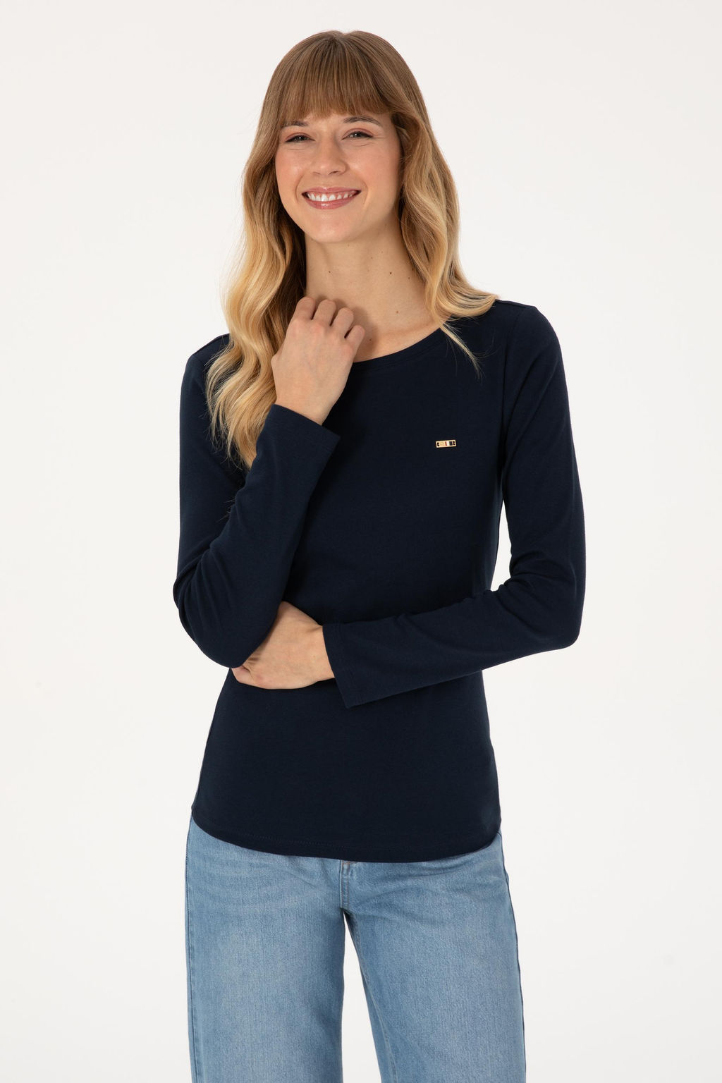 Kad_n Lacivert Slim Bisiklet Yaka Basic Sweatsh_rt