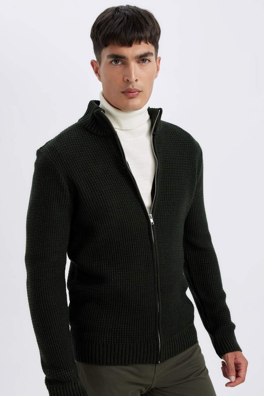 Standart Fit Normal Kesim Yar?m Bal?kc? Yaka Fermuarl? Waffle H?rka - Defacto фото 4