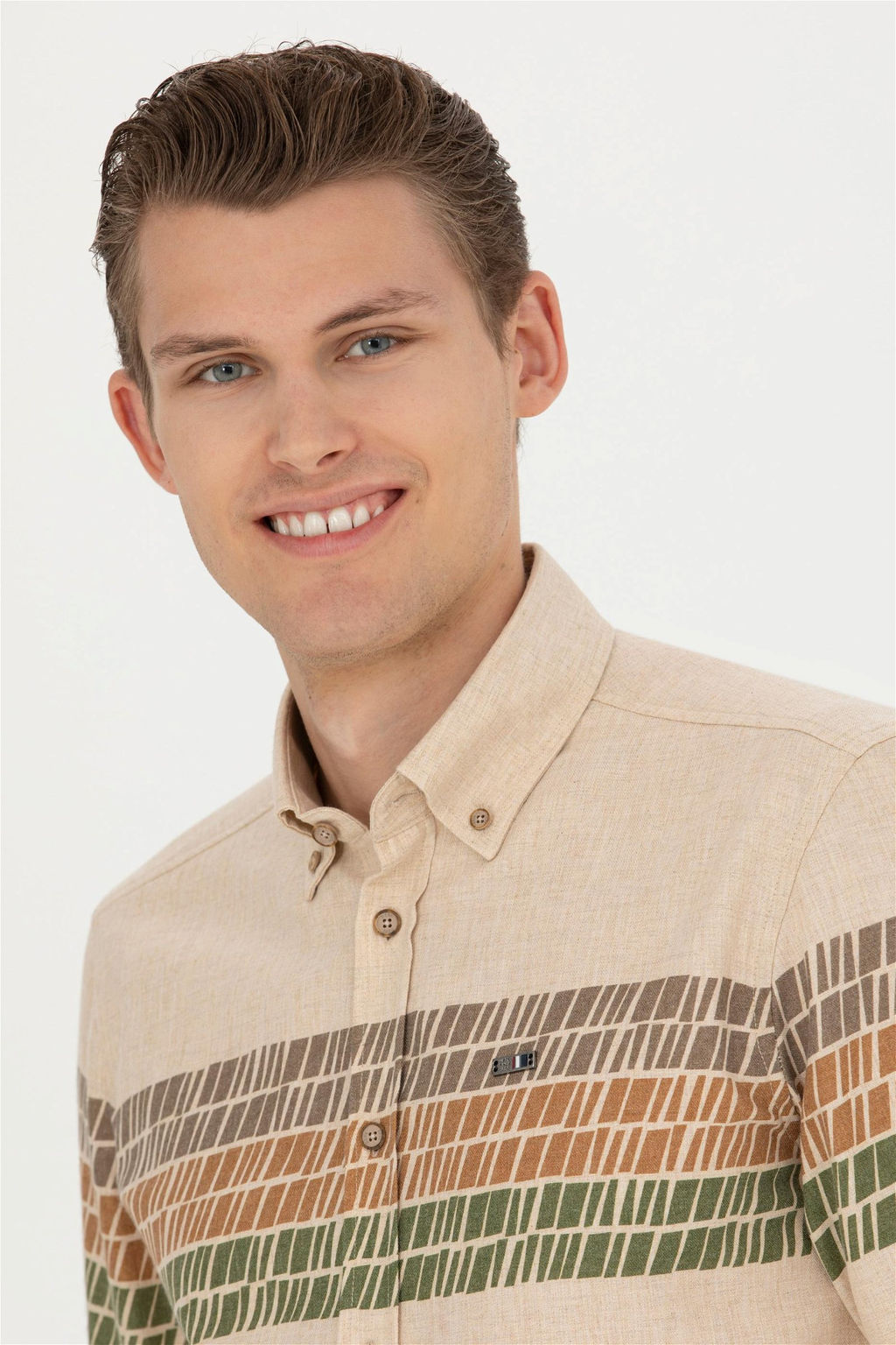 Мужская бежевая рубашка с длинным рукавом - U.s. polo assn фото 2