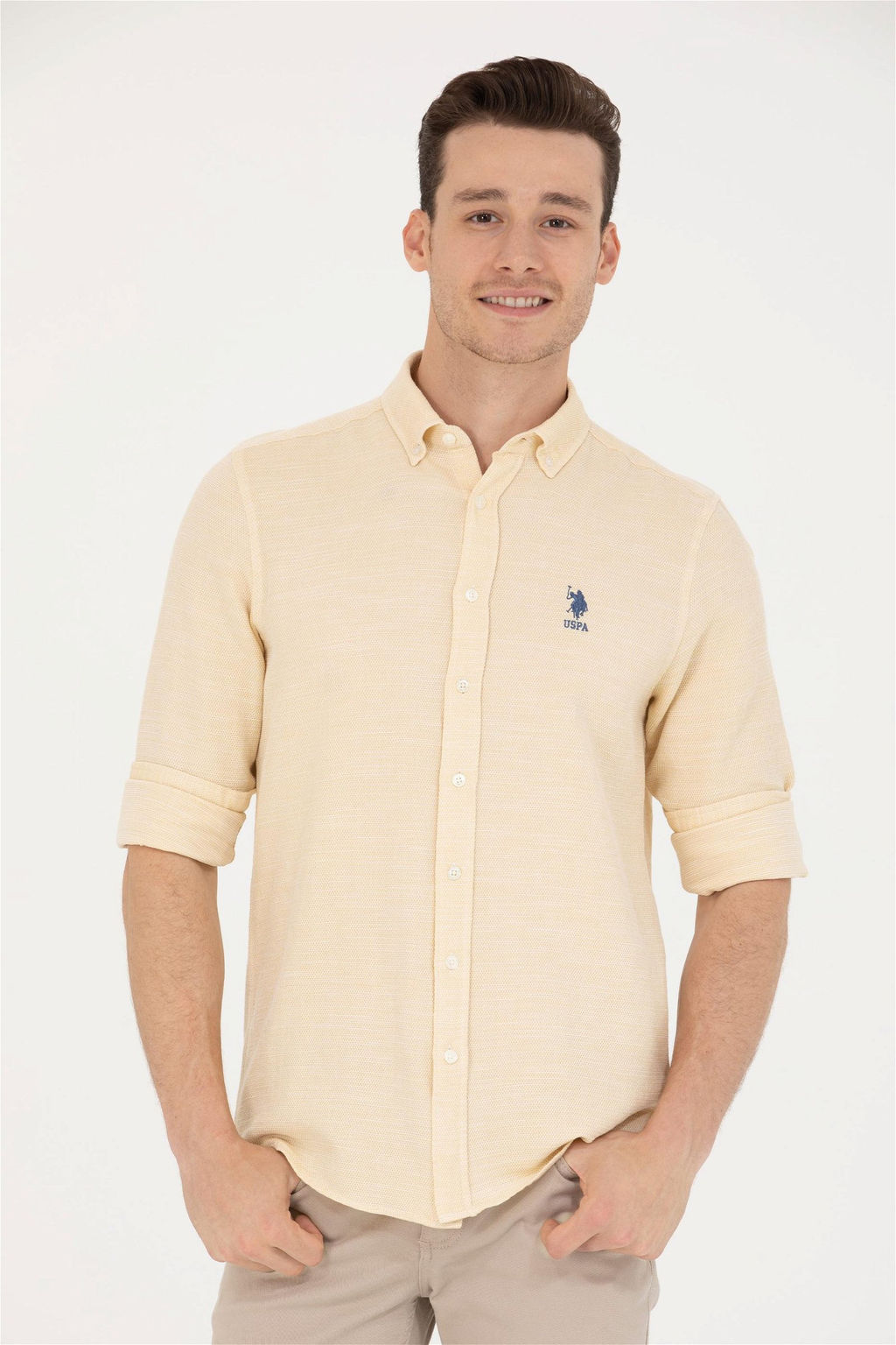 Мужская светло-желтая рубашка с длинным рукавом - U.s. polo assn фото 10