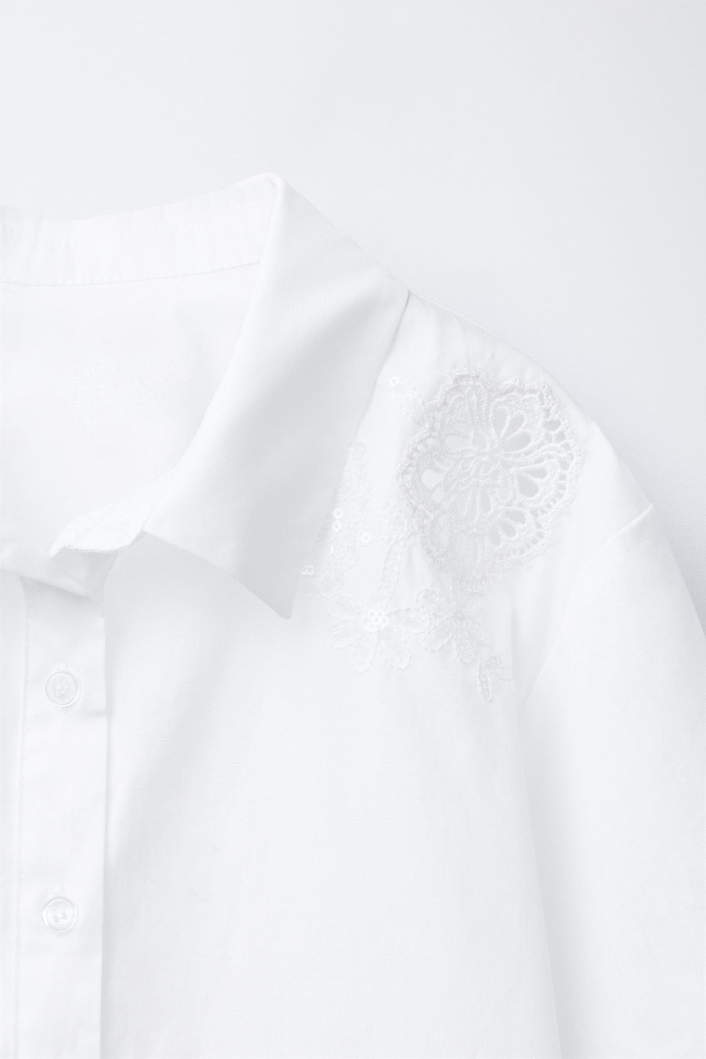 CAMISA POPEL?N FLOR BORDADA / Blanco - Zara фото 3