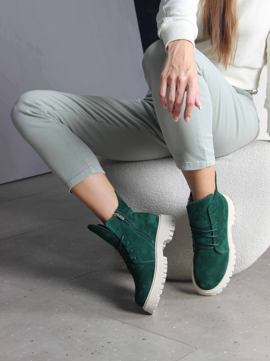 Ботинки 228.V.1541be. Зеленый замша/Шерсть