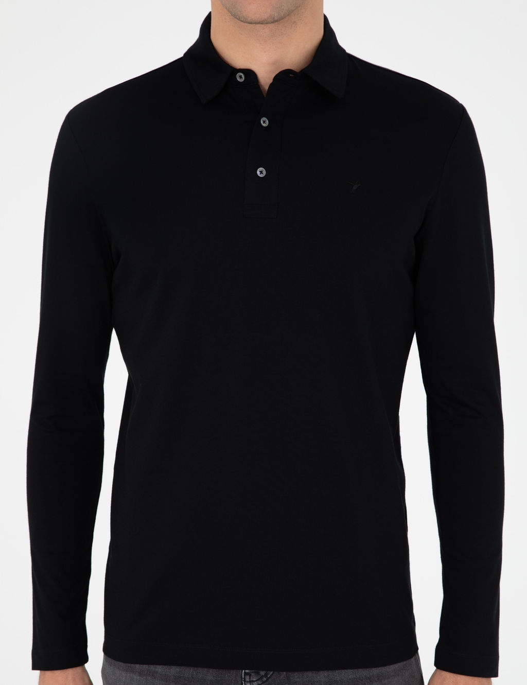 Черный хлопковый свитшот стандартного кроя с воротником поло - Cacharel фото 6