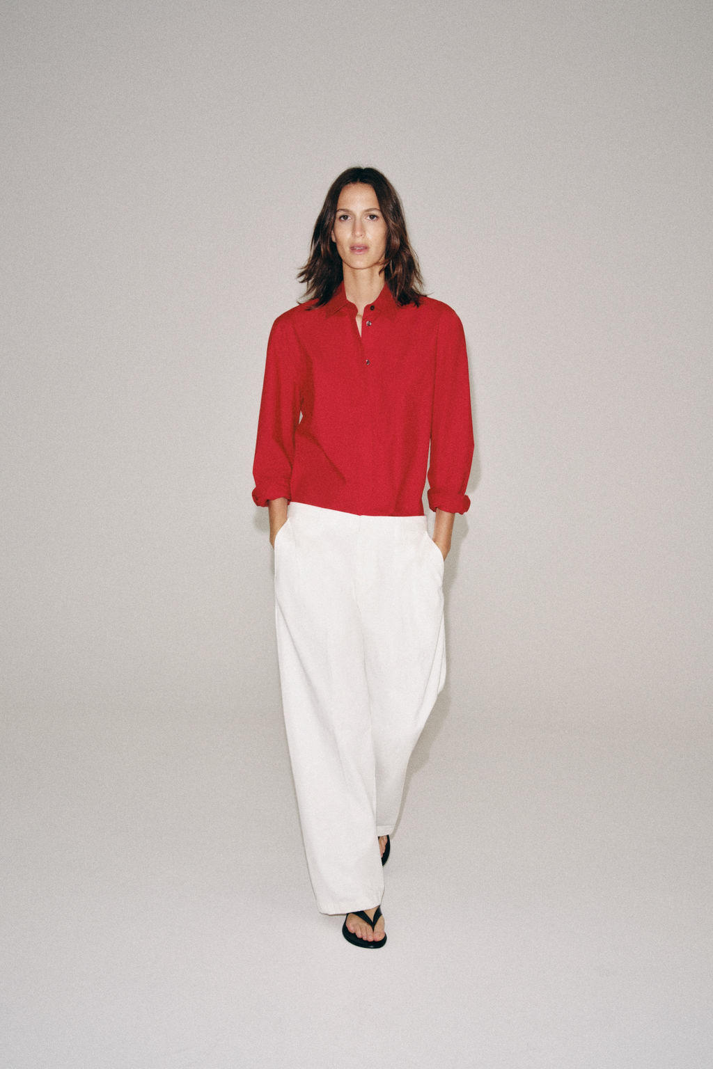 CAMISA POPEL?N ZW COLLECTION / Rojo - Zara фото 5