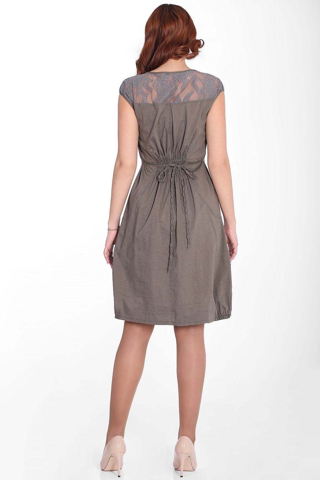 Дизайнерское летнее платье без рукавов для полных - Almond фото 2