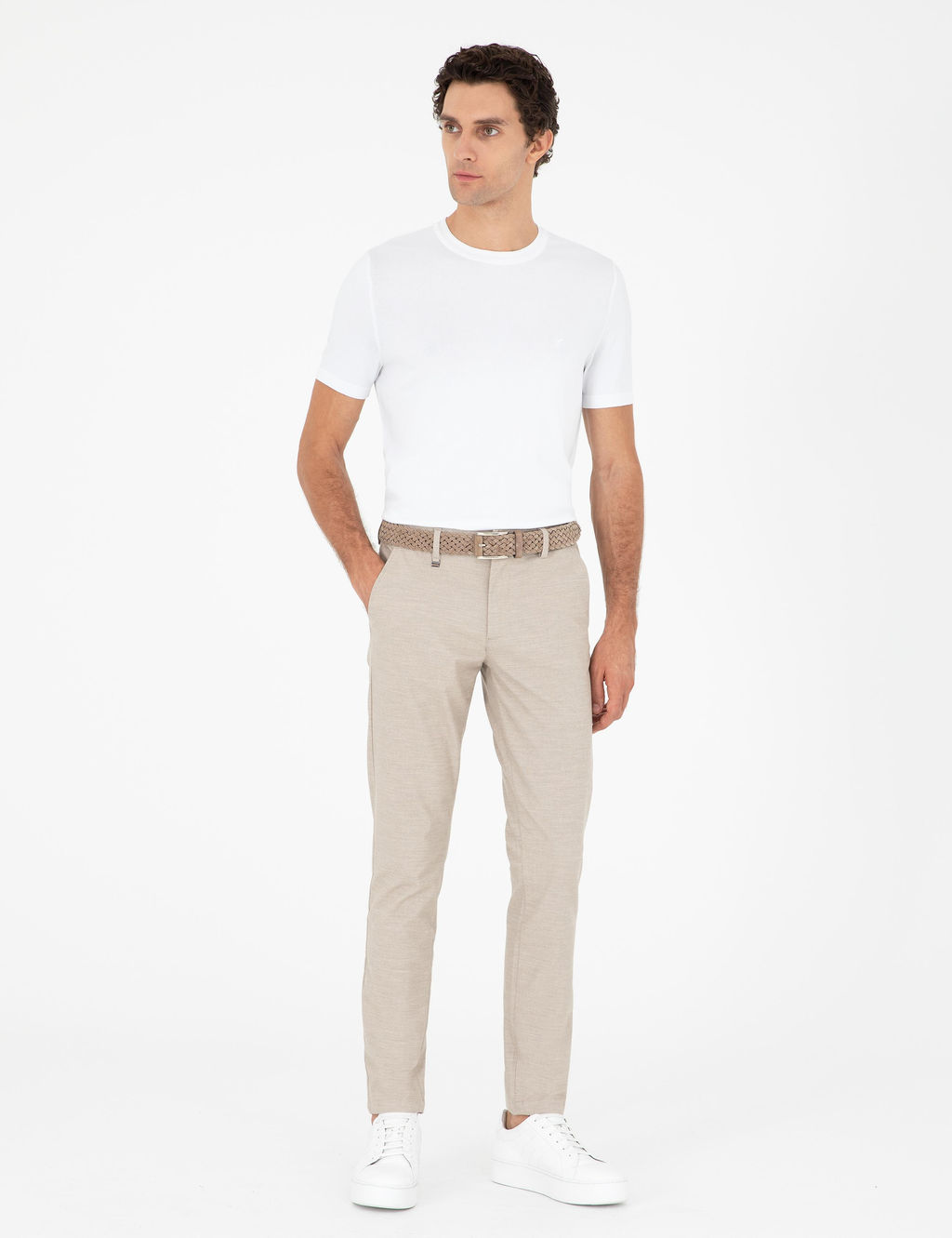 Бежевые зауженные брюки из плотной ткани - Cacharel фото 3