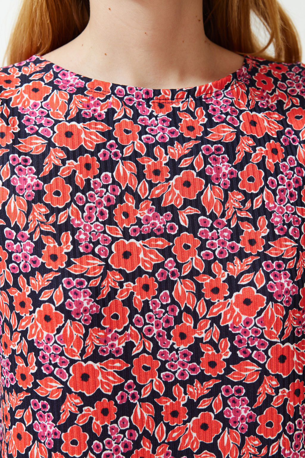 TRENDYOLMILLA Indigo Cicek Bask?l? S?f?r Kol Volanl? Shift/Duz Mini Esnek Orme Elbise TWOSS22EL0794  фото 15