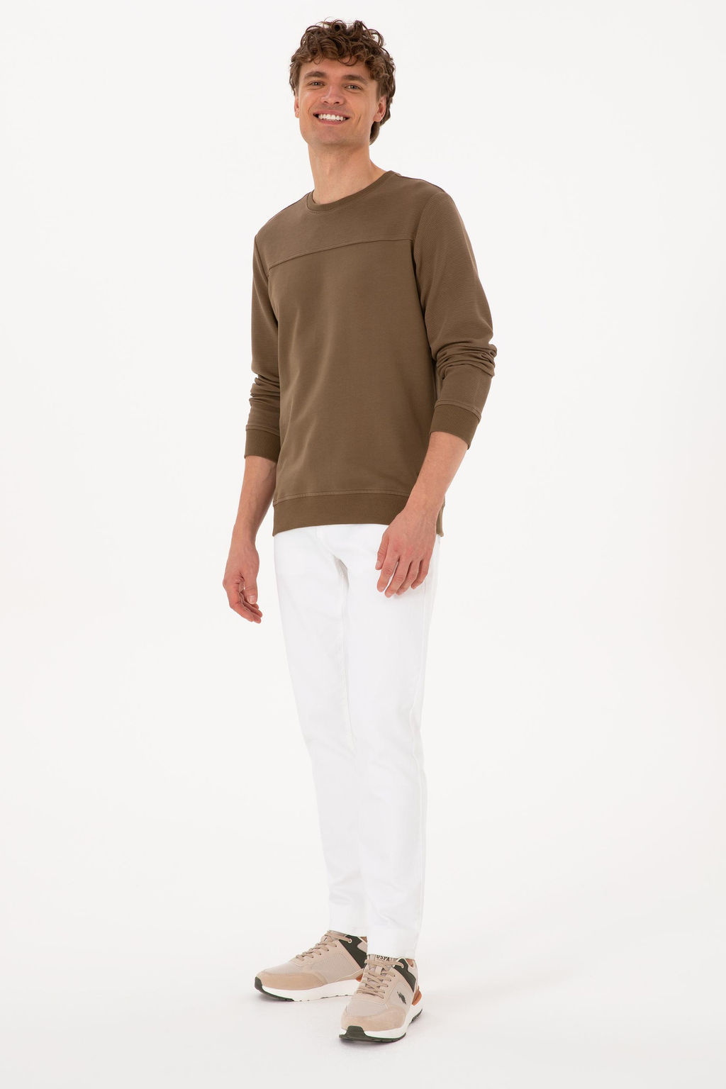 Erkek Bisiklet Yaka Regular Fit Haki Sweatshirt - U.s. polo assn фото 4