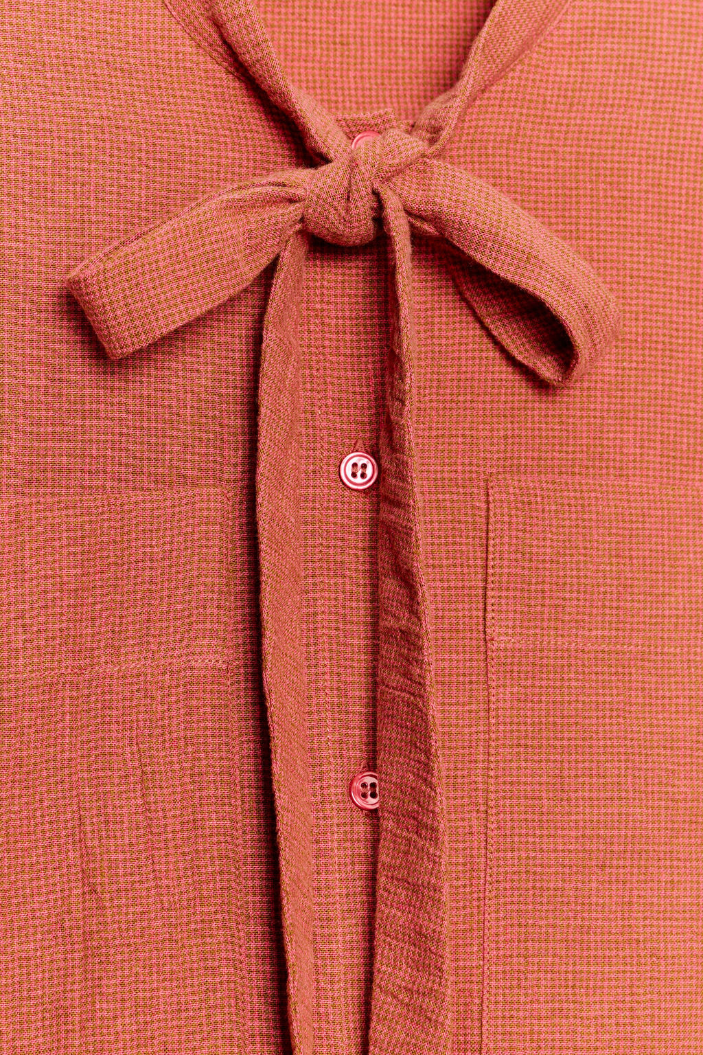 CAMISA LAZADA CON LINO ZW COLLECTION / Naranja quemado - Zara фото 6