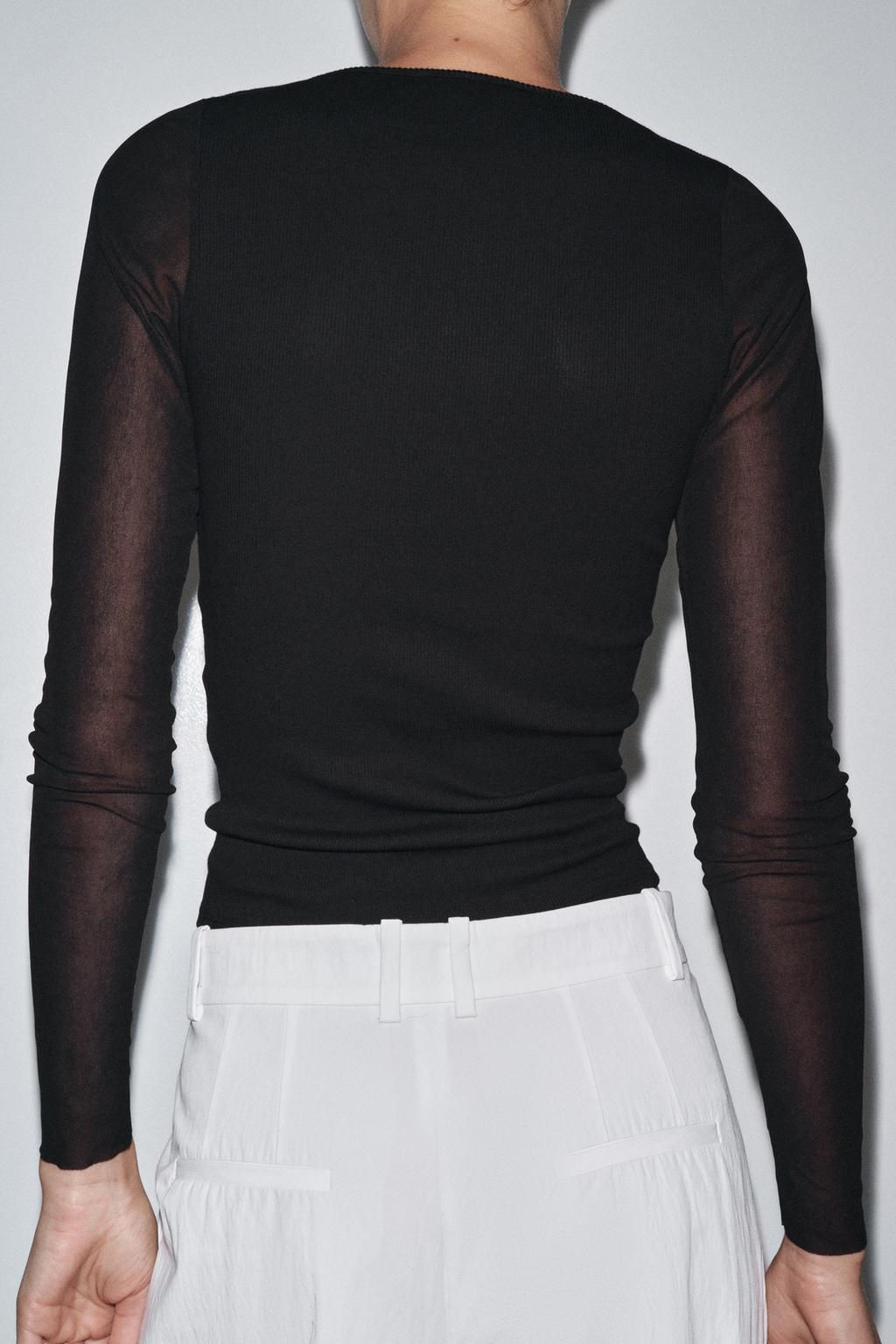 SEMI-SHEER COMBINED T-SHIRT - Zara фото 3