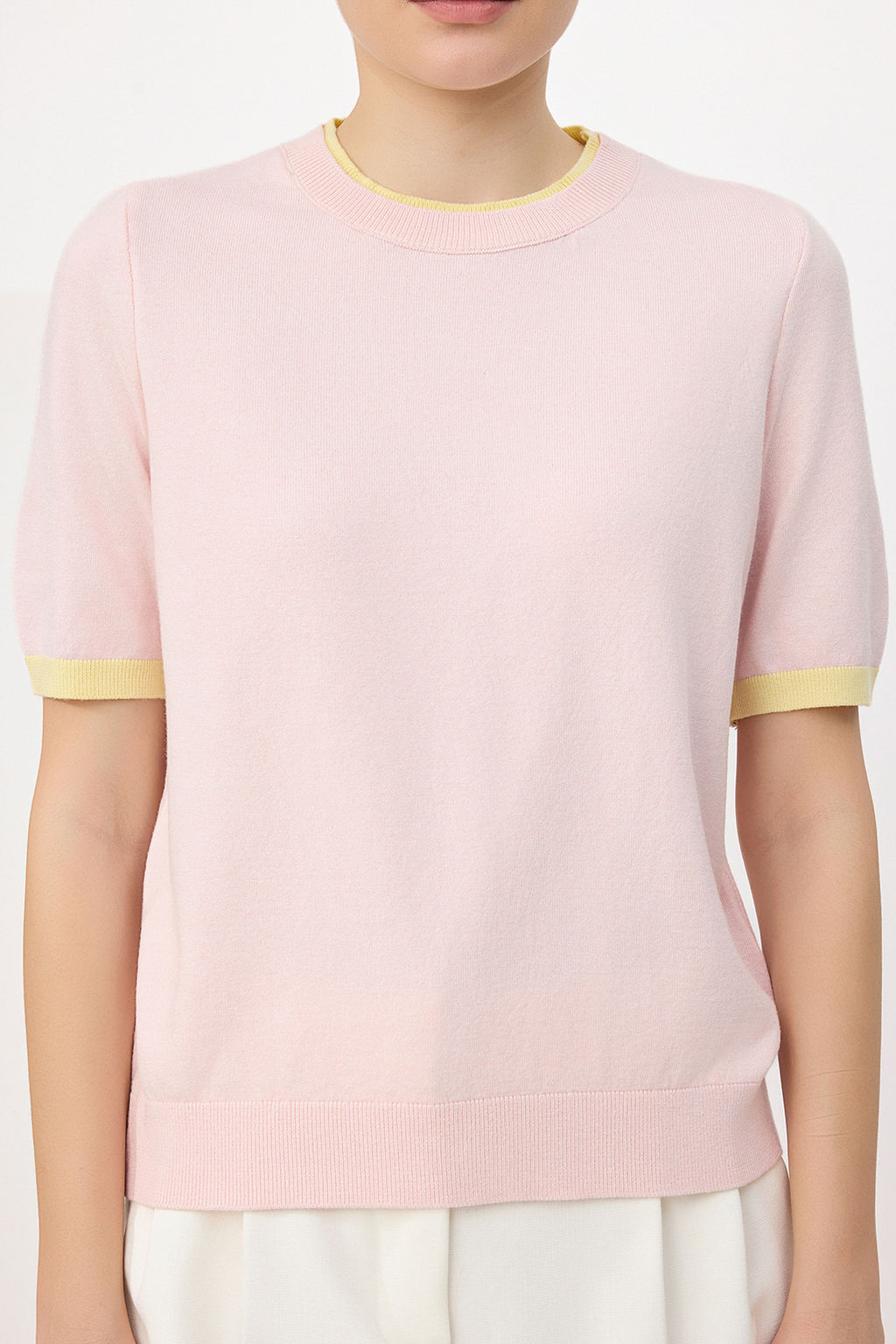 Wardrobe Essentials Pembe Renk Bloklu Bisiklet Yaka Triko Bluz TWOSS26BZ00133 - Trendyolmilla фото 3