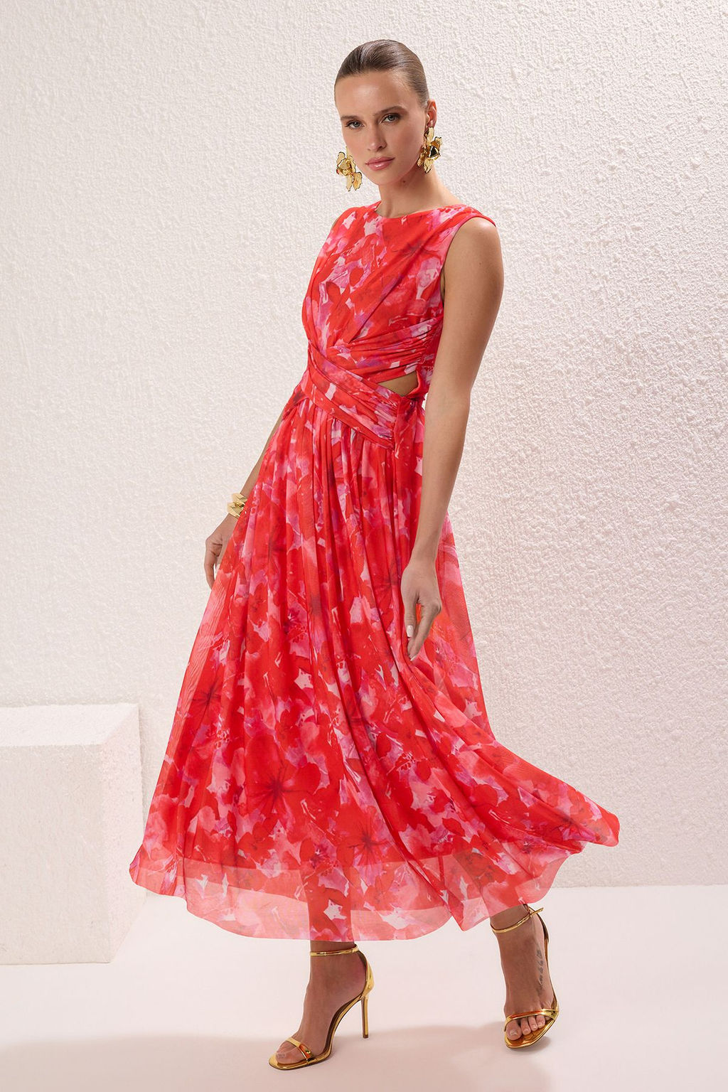 TRENDYOLMILLA Kahverengi Pencere/Cut Out Detayl? Orme Tul Elbise TPRSS24EL00022 фото 10