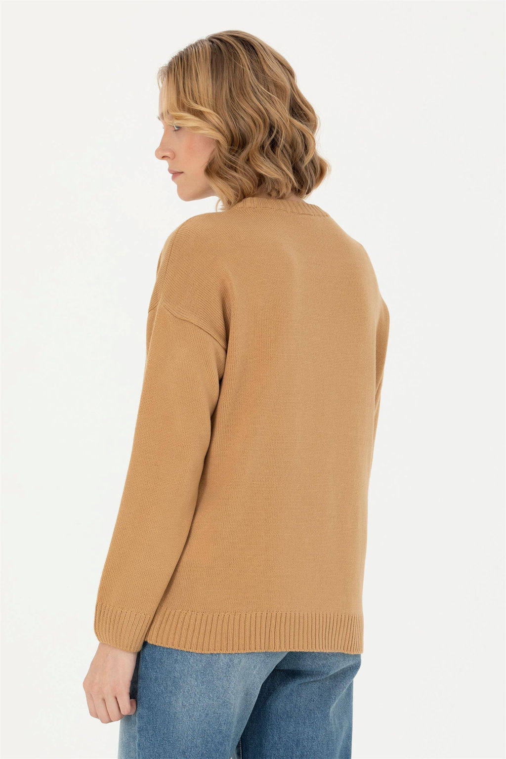 Женский свитер песочного цвета с круглым вырезом - U.s. polo assn фото 6