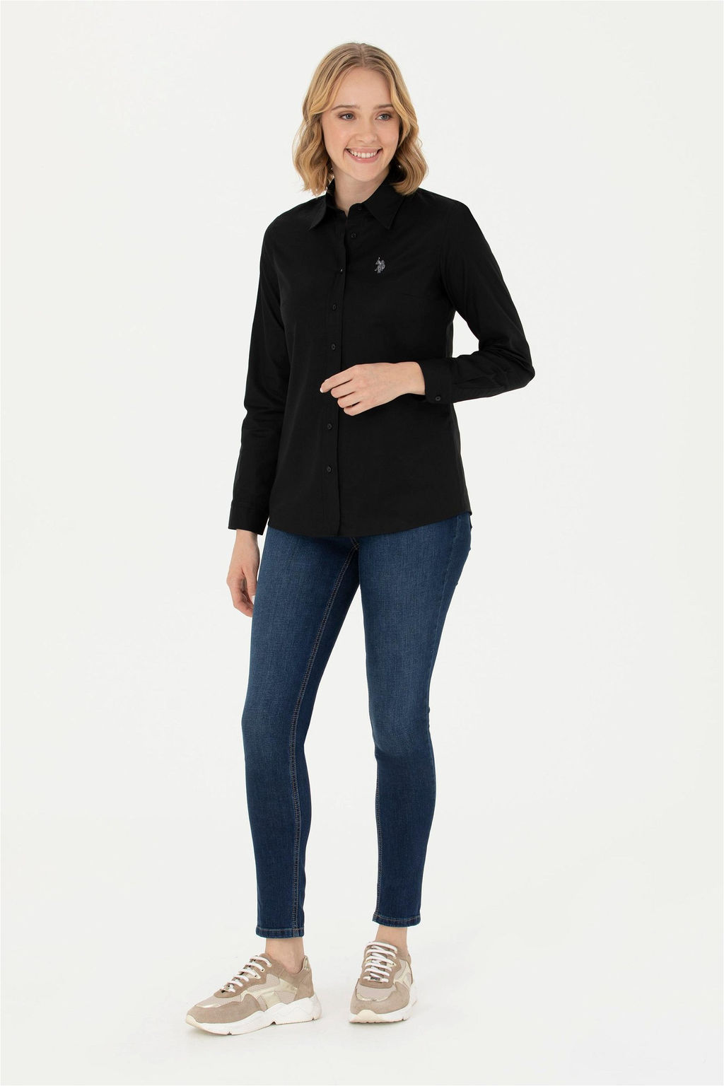 Женская черная базовая рубашка с длинным рукавом Неожиданная скидка в корзине - U.s. polo assn фото 4