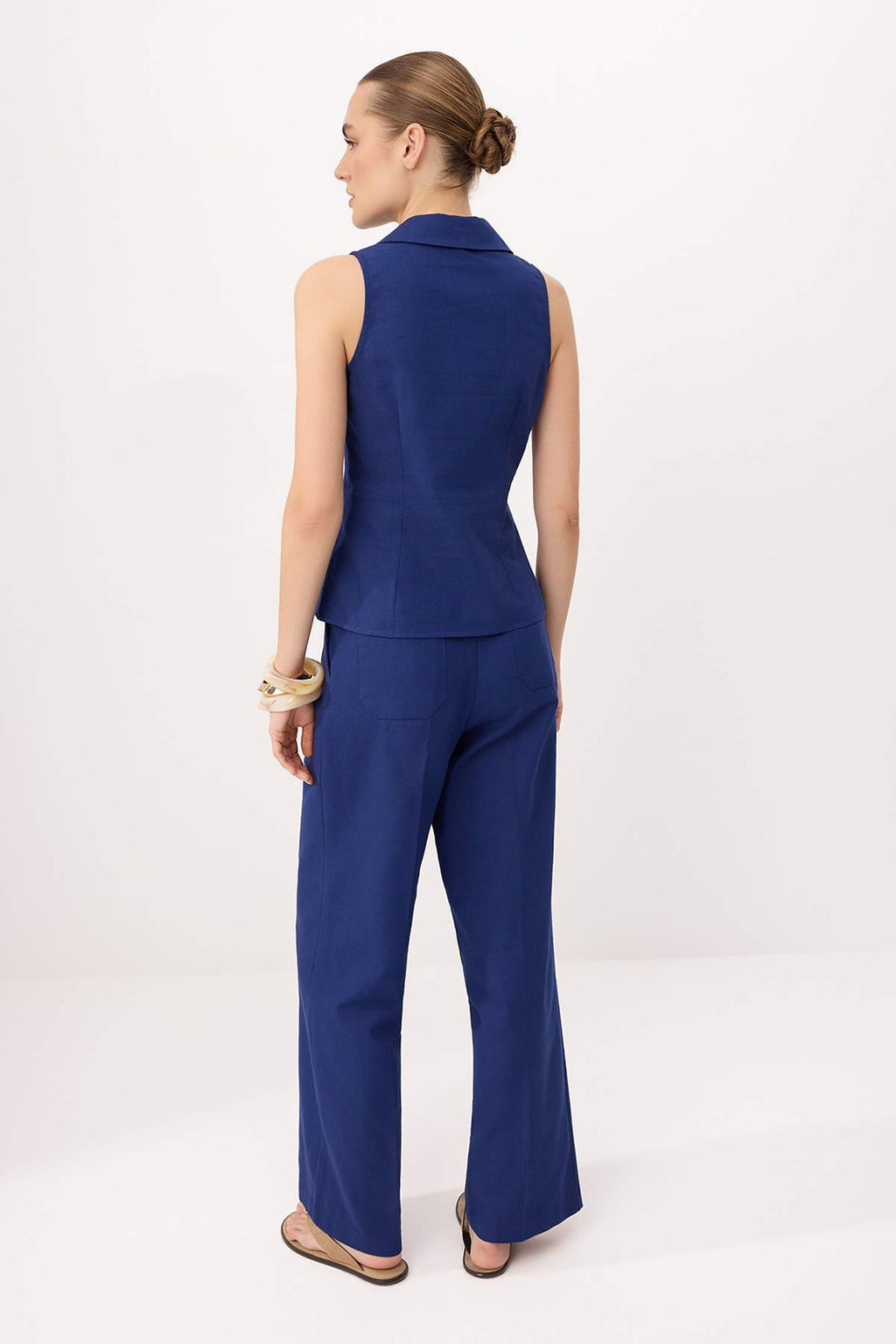 Lacivert Keten Gorunumlu Yelek Pantolon Dokuma Alt - Ust Tak?m TWOSS26AU00104 - Trendyolmilla фото 5