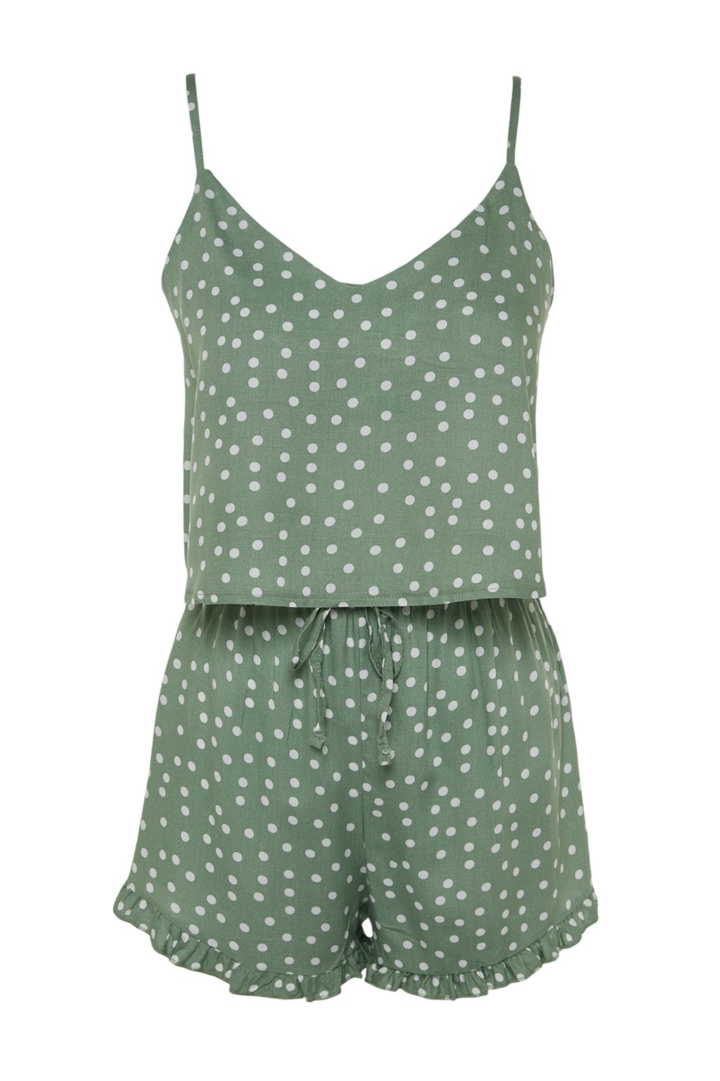 Trendyolmilla Beyaz Puantiyeli F?rf?r Detayl? Ip Ask?l? Viskon Sortlu Dokuma Pijama Tak?m? THMSS21PT0742 фото 8