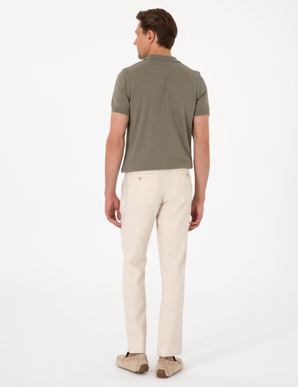 Bej Slim Fit Keten Kar___ml_ _izgili Kanvas Pantolon - Pierre cardin фото 4