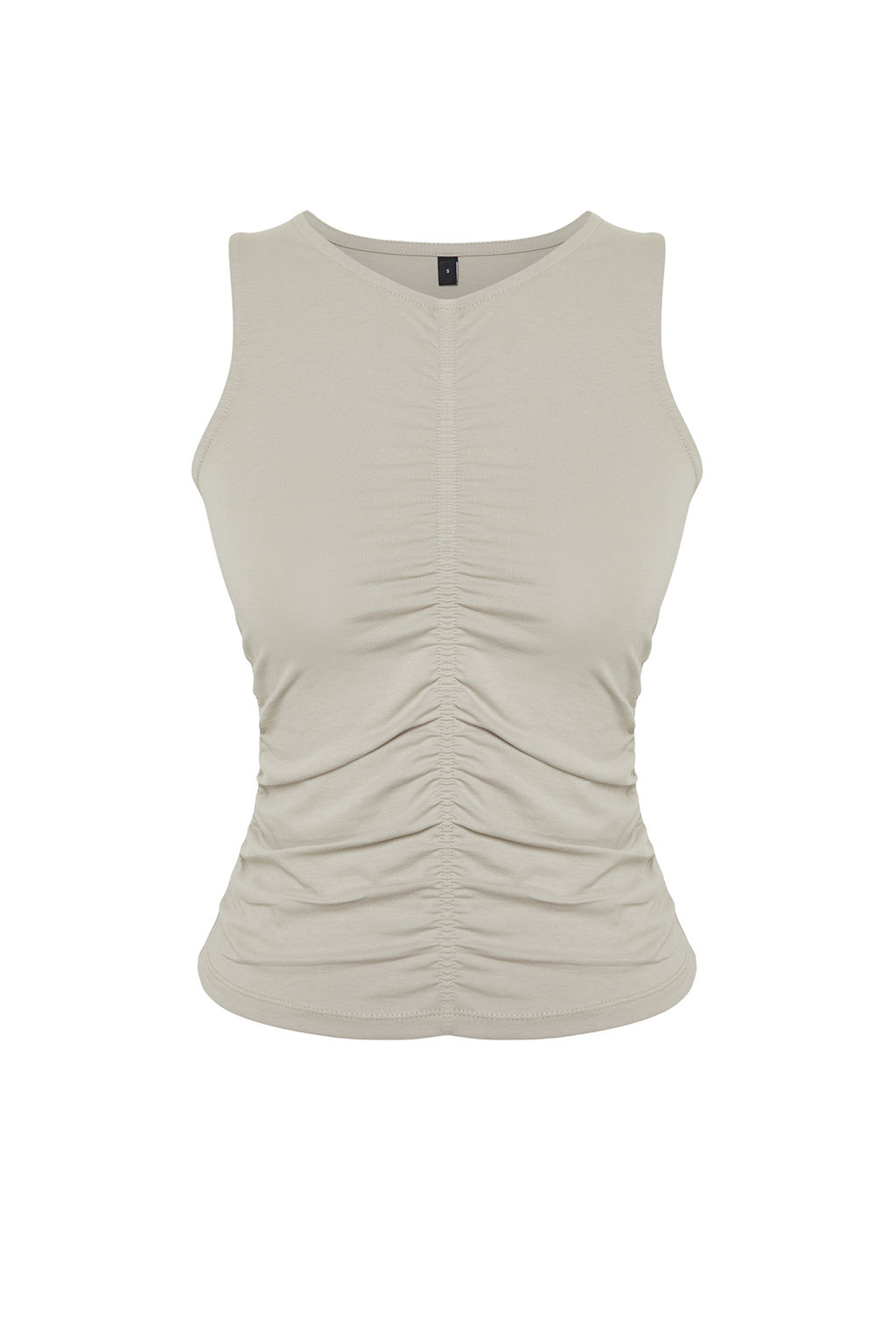 Trendyolmilla Ac?k Gri Buzgu/Drape Detayl? Bisiklet Yaka Orme Bluz TWOSS24BZ00466