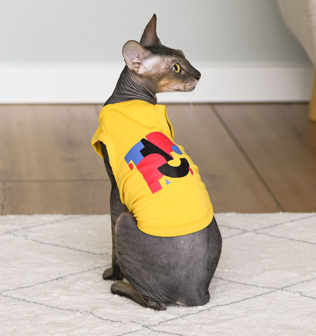 Майка для кошек и собак "Тайо" желтая с принтом, размер M лн26ос