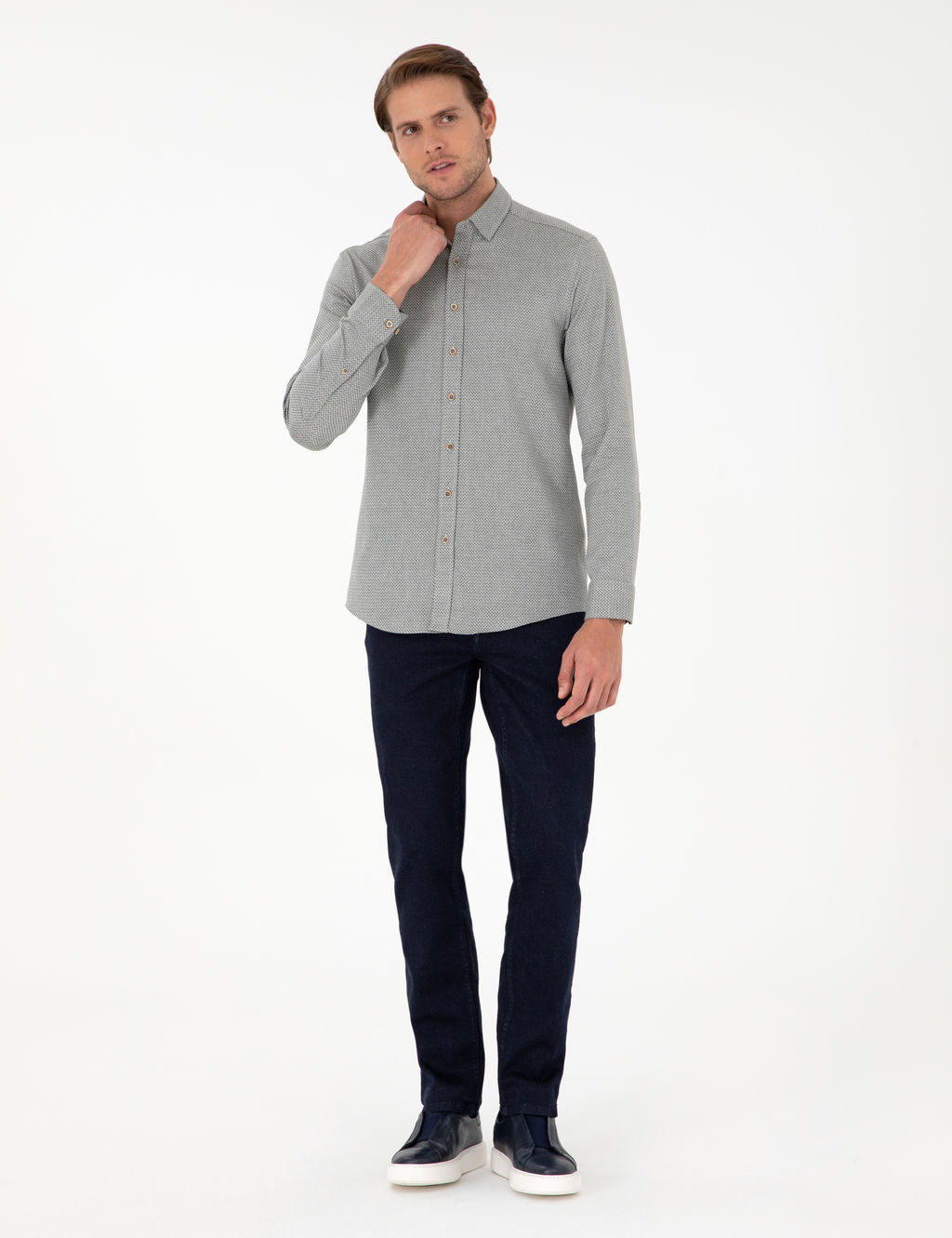 A__k Haki Slim Fit Uzun Kollu G_mlek