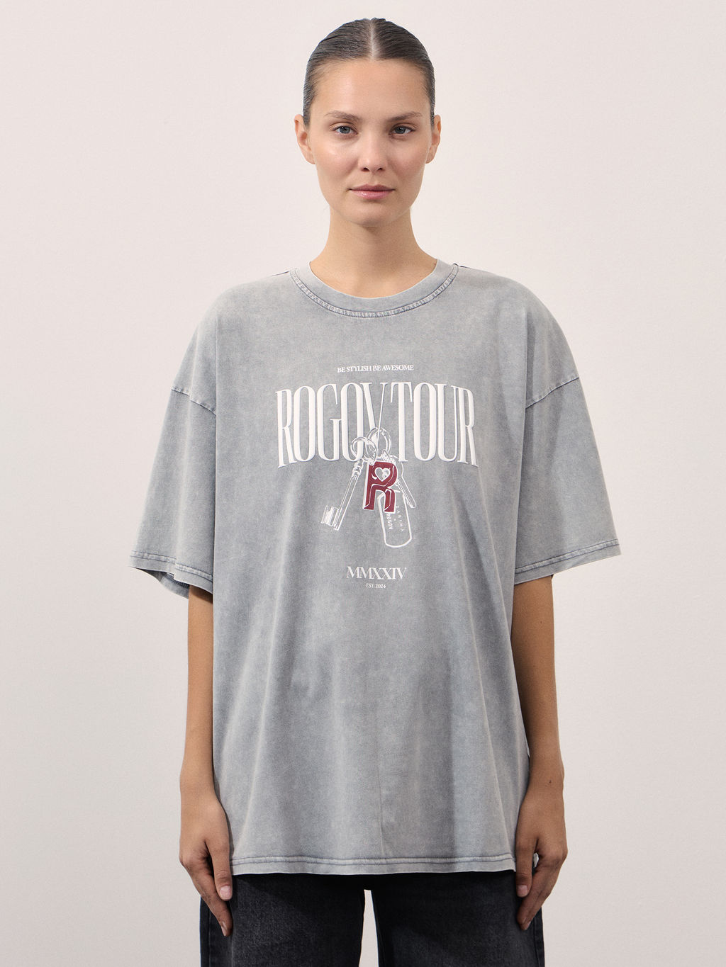 Оверсайз футболка с эффектом стирки и принтом / Zarina  фото 5