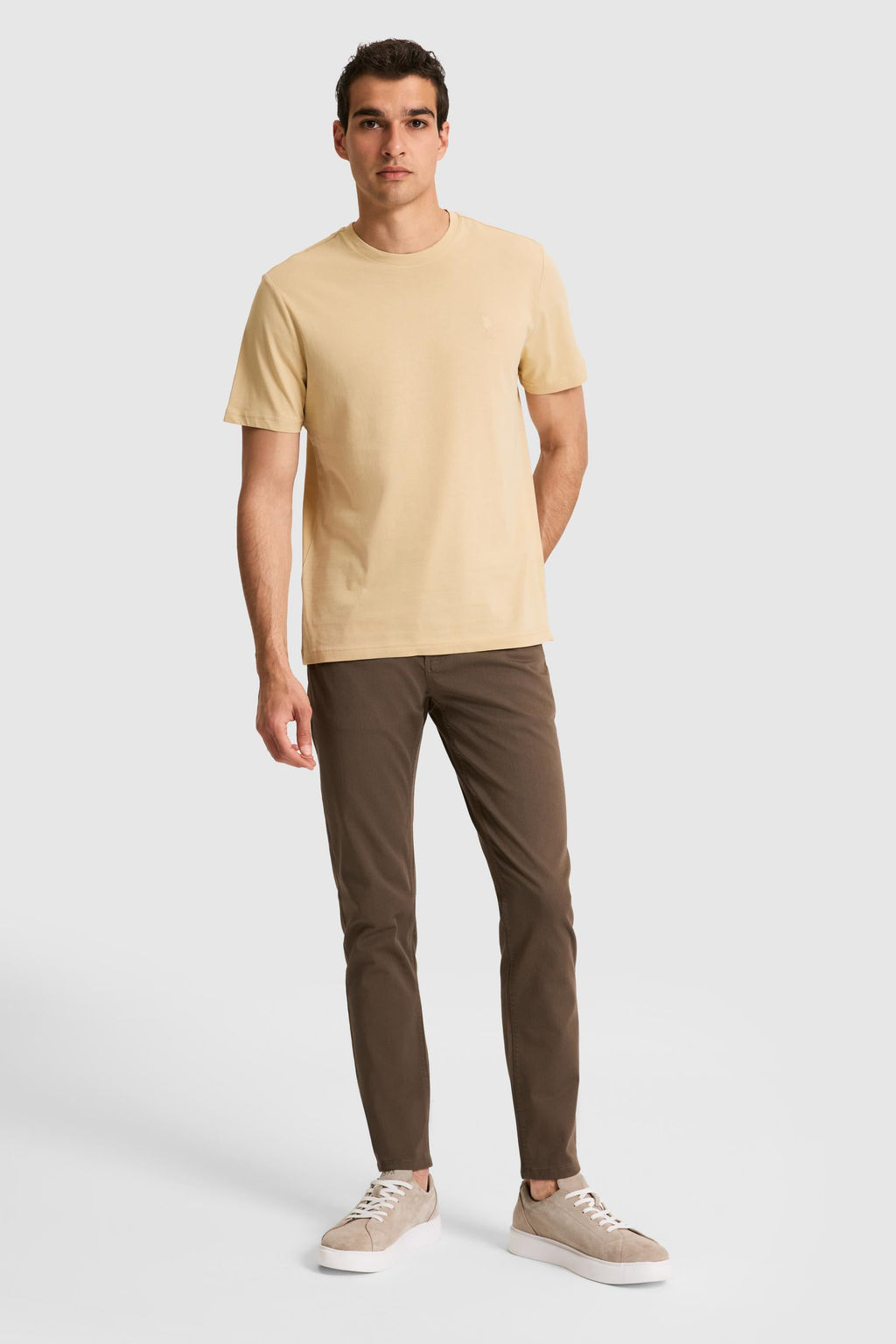 Erkek Regular Fit Bisiklet Yaka Bej Basic Ti__rt