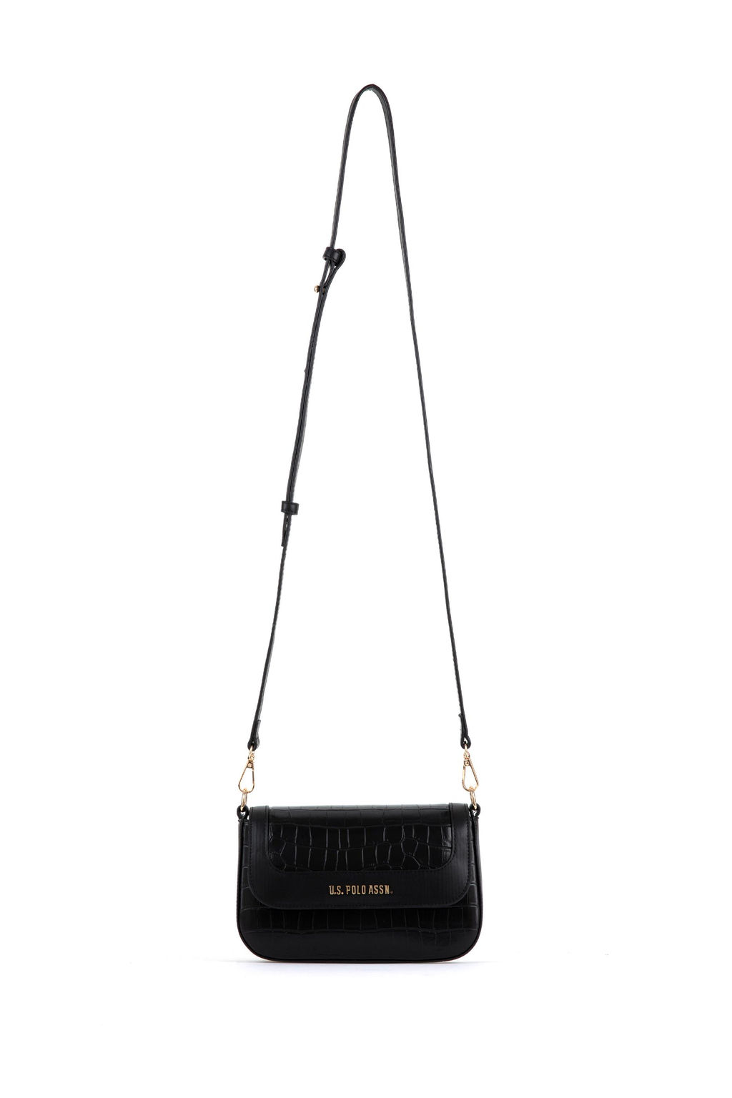Женская черная сумка через плечо из крокодиловой кожи - U.s. polo assn фото 6