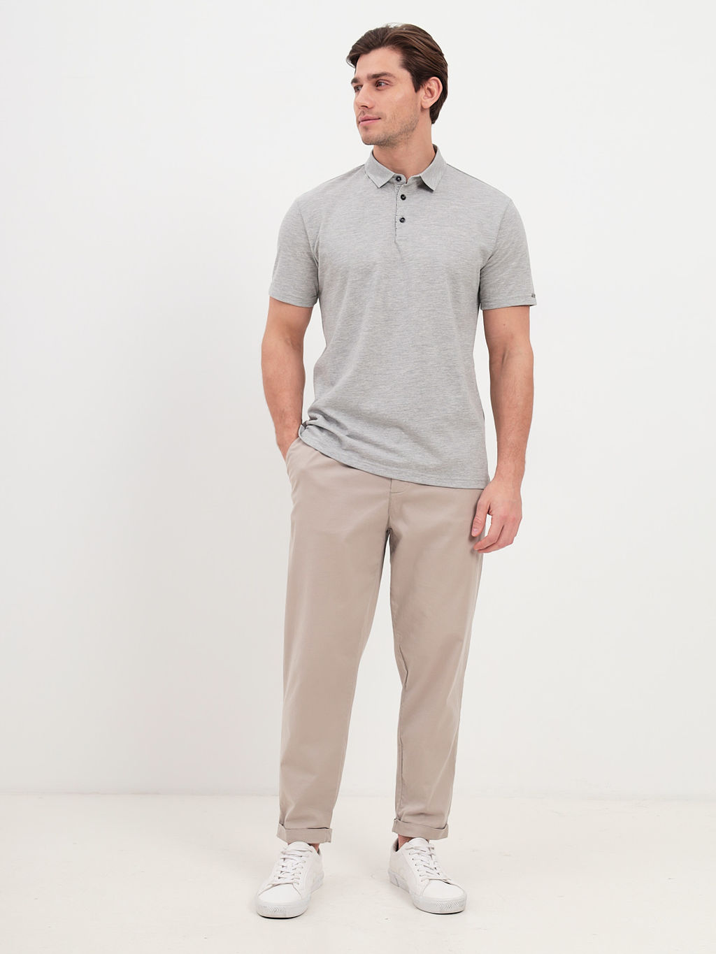 Джемпер мужской с воротником поло короткий рукав GREG G144-PM1246T-UT02 (серый м)  фото 7