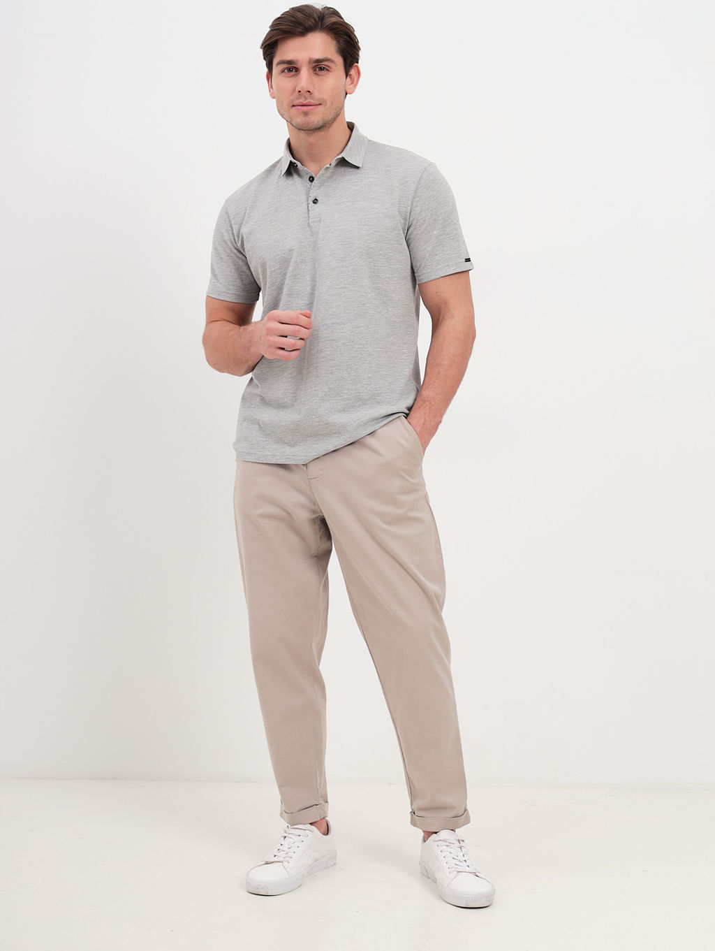 Джемпер мужской с воротником поло короткий рукав GREG G144-PM1246T-UT02 (серый м)  фото 6