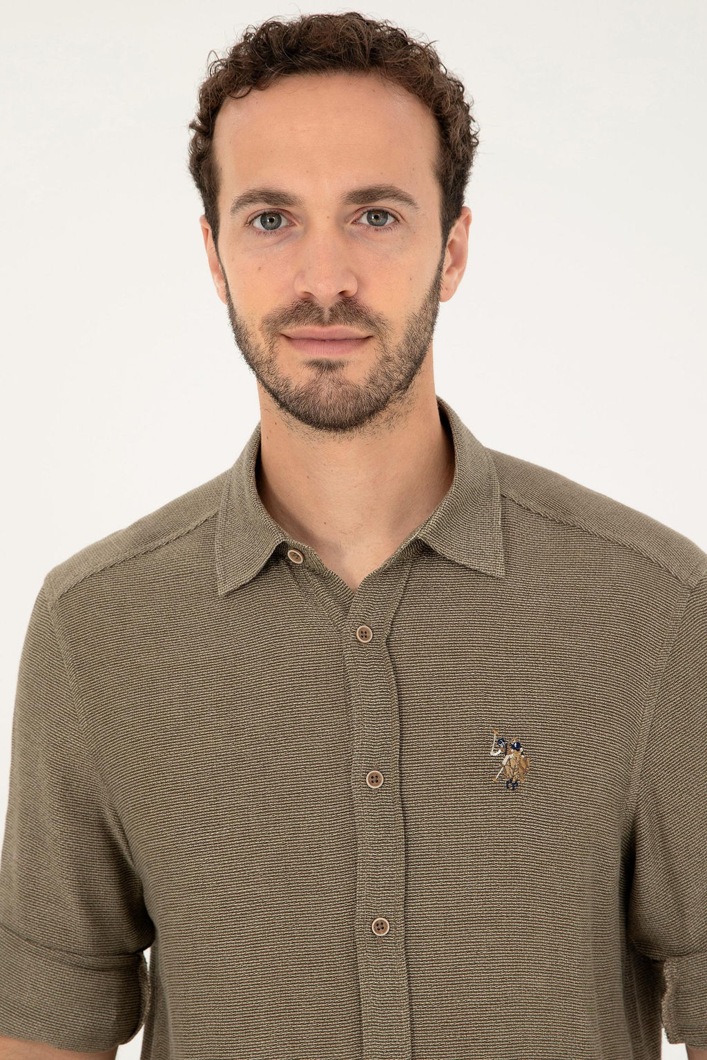 U. S. Polo Assn / Мужская рубашка цвета хаки с длинным рукавом - U.s. polo assn фото 2