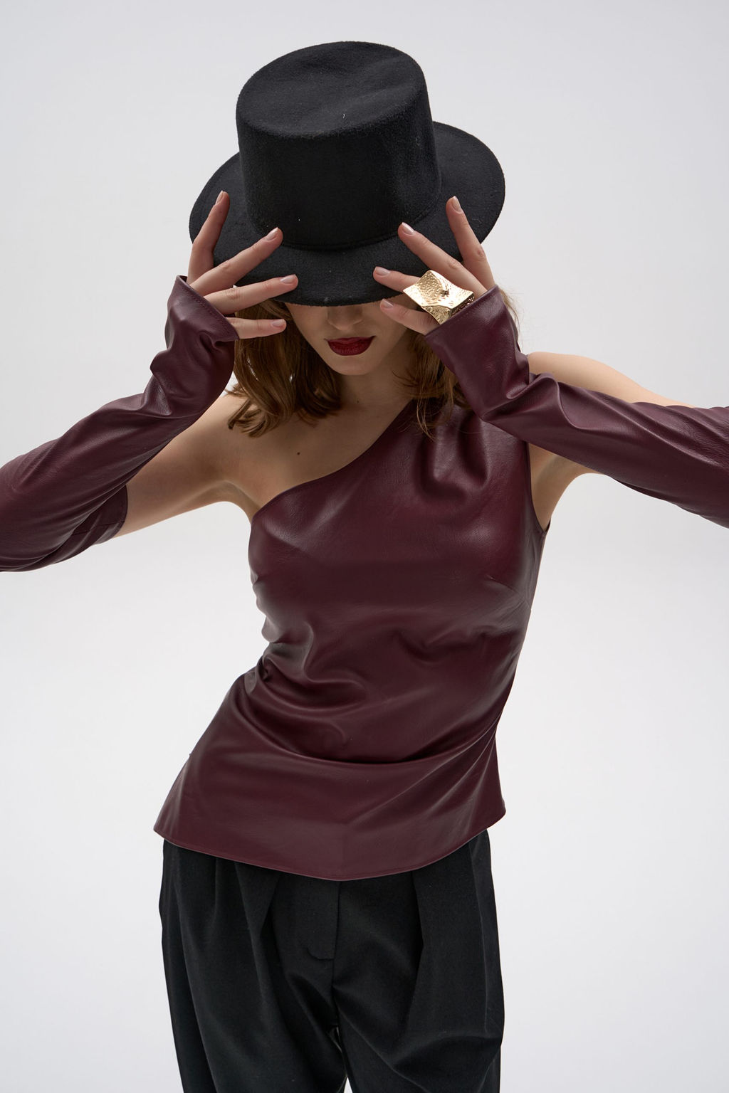 Кожаный топ с рукавами Рикси (бордовый)