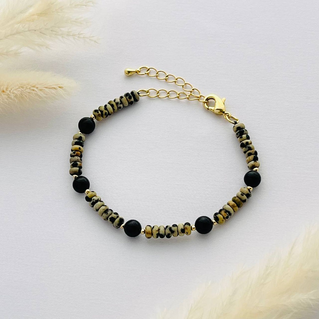 Браслет из перепелиной Яшмы и черного Турмалина
