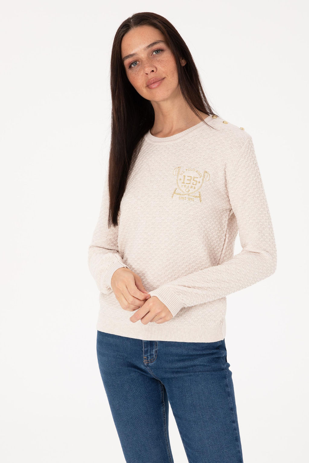 Kad_n Krem Melanj Bisiklet Yaka Kazak - U.s. polo assn фото 3