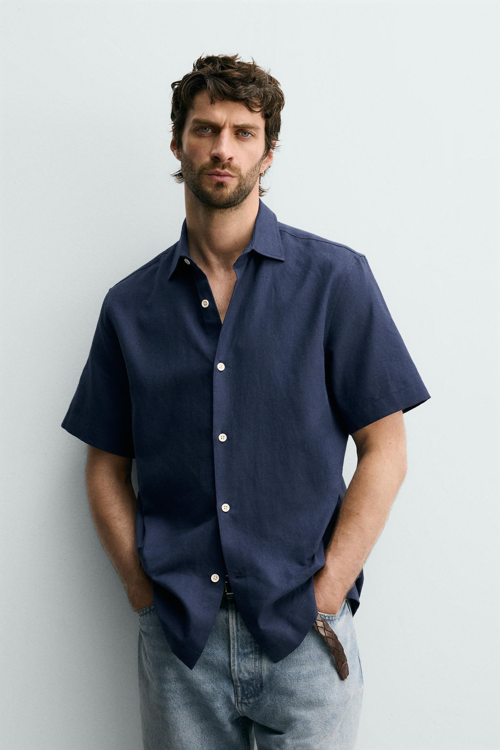 CAMISA ESTRUCTURA LINO - ALGOD?N / Marino - Zara фото 2