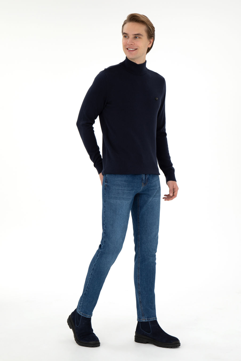 Erkek Slim Fit YarДm BalДkГД Yaka Lacivert Basic Kazak - U.s. polo assn фото 4