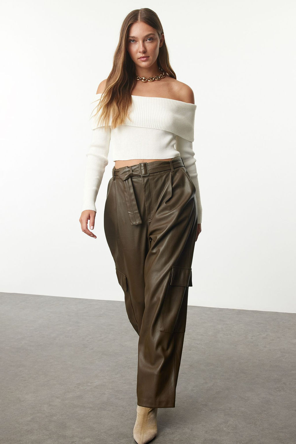 Tas Super Crop Carmen Yaka Triko Kazak TWOAW22KZ1897 - Trendyolmilla фото 26